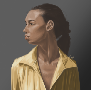 chica abrigo amarillo                             